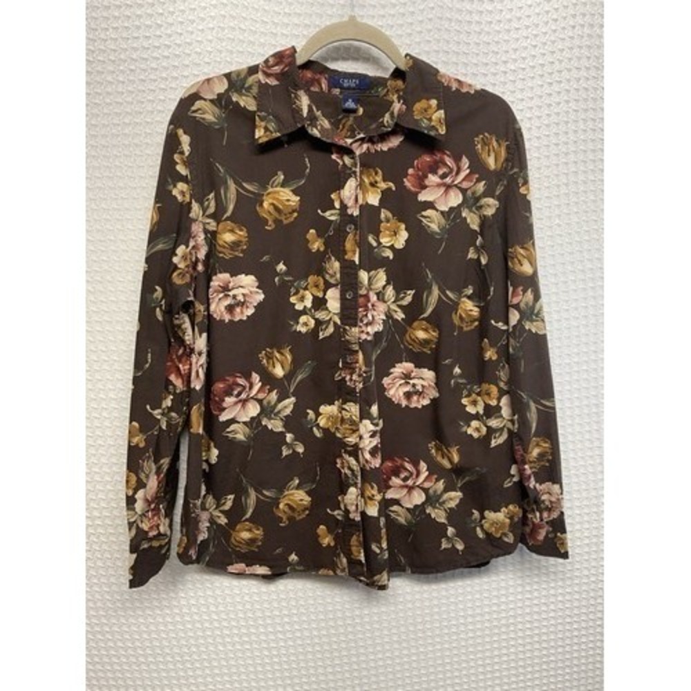 Chaps Brown Floral Long Sleeve Button Up Shirt Blouse Top Women 1X Sri Lanka